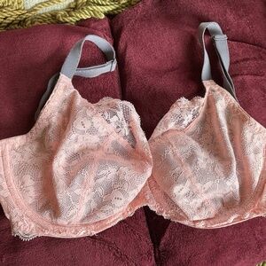 FREYA “OFFBEAT” PINK AND GREY LACE UW BRA, SIZE 30H, NEW NO TAGS